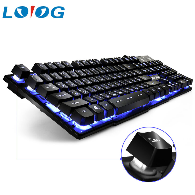 DBPOWER Russian / English 3 Color Backlight Gaming Keyboard Teclado Gamer Floating LED Backlit USB with Similar Mechanical Feel