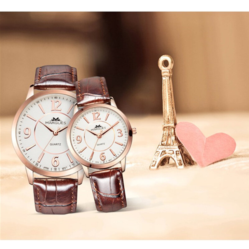 Miłośnicy oglądaj pary zegarki kwarcowe moda biznesowa Casual nadgarstek skórzany pasek mężczyźni kobiety zegar
