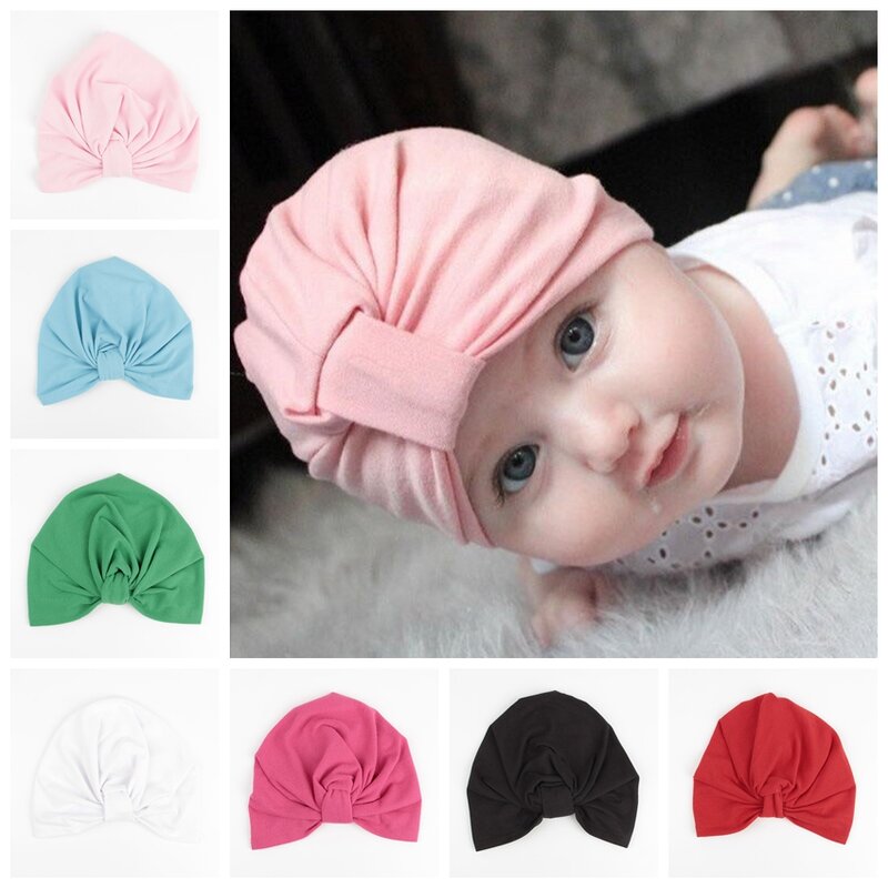 India Baby Turban Hat Kids Caps Cotton Blend Newborn Beanie Stylish Top Knot Hats Children Photo Props Baby Shower Gift