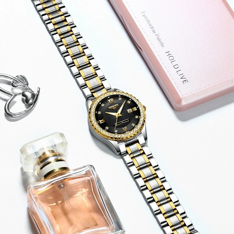 Часы наручные NIBOSI для влюбленных, брендовые роскошные золотистые Кварцевые Подарочные дамские
