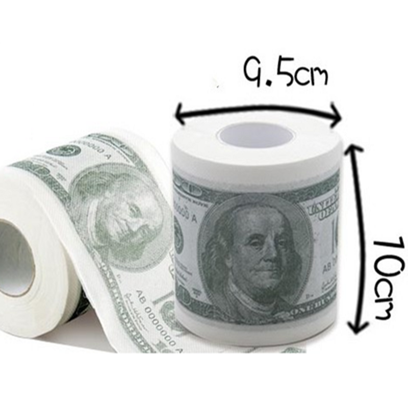 Papel higiénico impreso para baño, 1 rollo, creativo, divertido, 100 billetes, servilletas con patrones de dólares, pañuelo, rollo de dinero, regalo de broma
