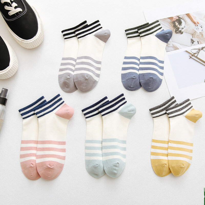 5 Pairs Of Women's Cotton Ankle Socks Fun Cute Casual Boat Sock Cotton Low Waist Polka Dot Art Socks