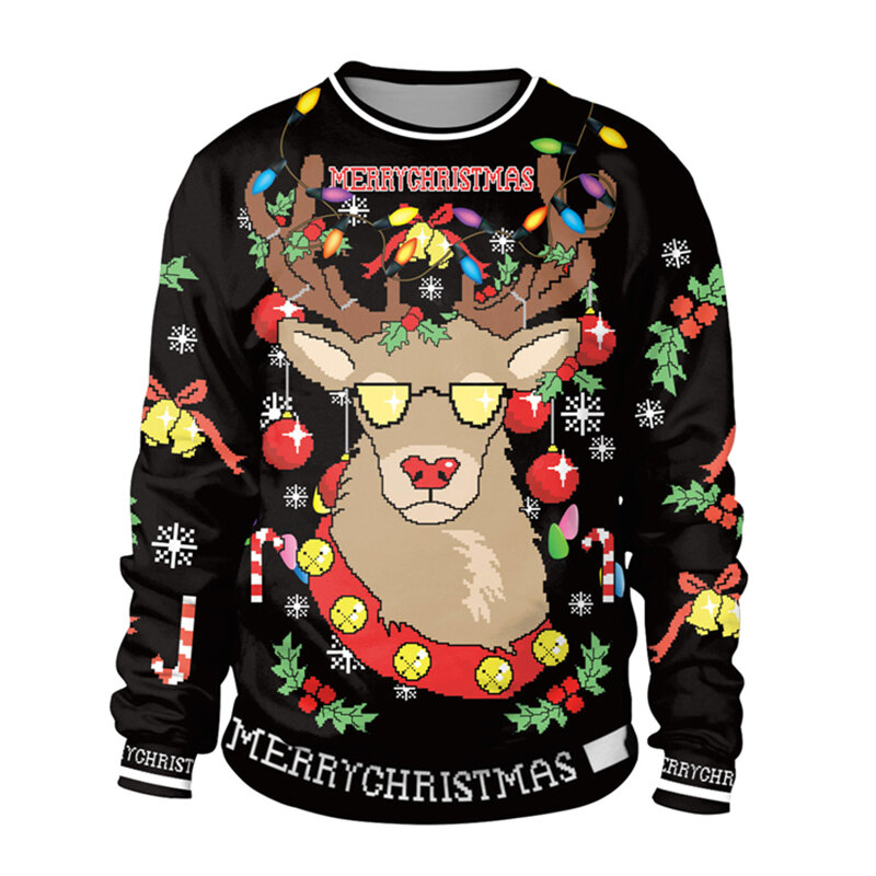 Женский и мужской пуловер с оленем, Рождественский пуловер с 3d-рисунком снеговика, одежда для осени и зимы