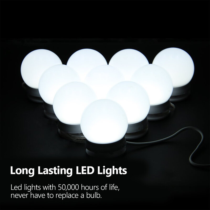 Kit de 10 ampoules LED pour miroir de maquillage, 110/220V, luminosité réglable