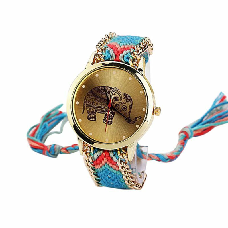 Kobiety zegarki kwarcowe kolorowe pleciony pasek Watchband zegarki zwięzłe duże słoń Dial zegarki kwarcowe