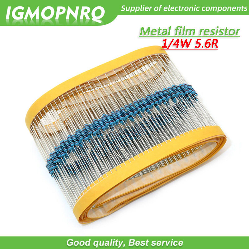 100 Pcs Resistor Film Logam Lima Warna Cincin Tenun 1/4W 0.25W 1% 5.6R 5.6 Ohm 5.6ohm