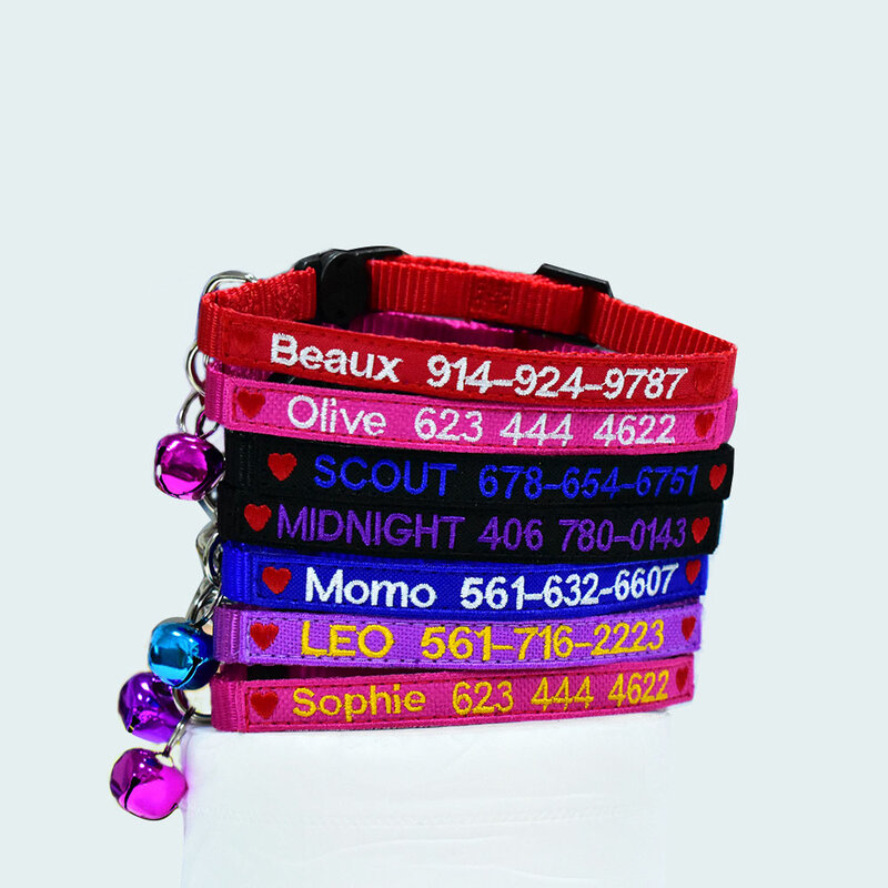 Custom Cat collar Breakaway personalized with bell Embroidery pets name phone number collars