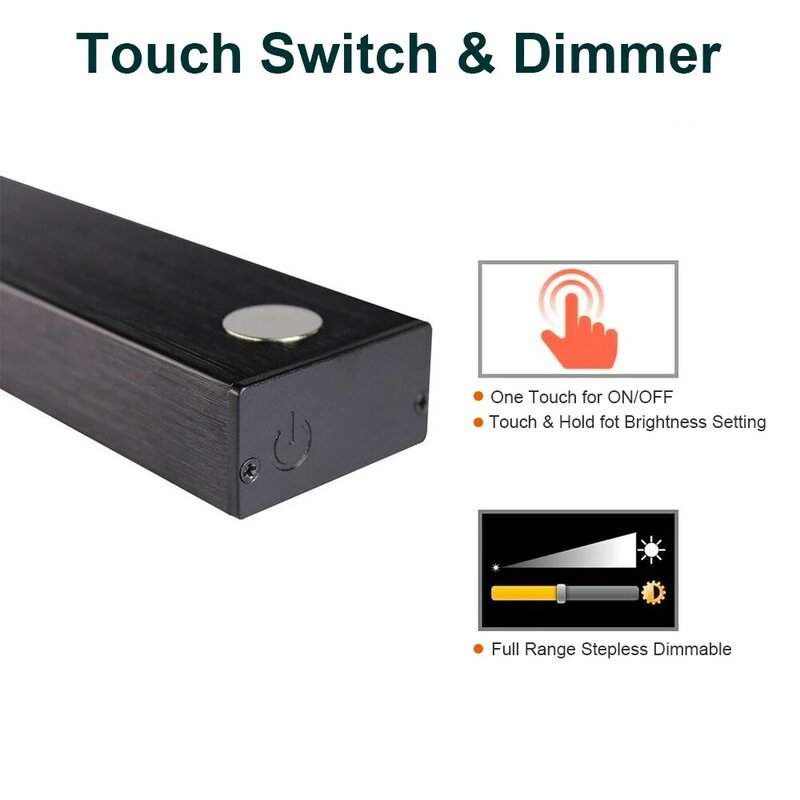USB Charging Touch Switch ściemniane światło nocne lampki lustrzane długie paski aluminiowa kinkiet do szafki nocna łazienka kuchnia