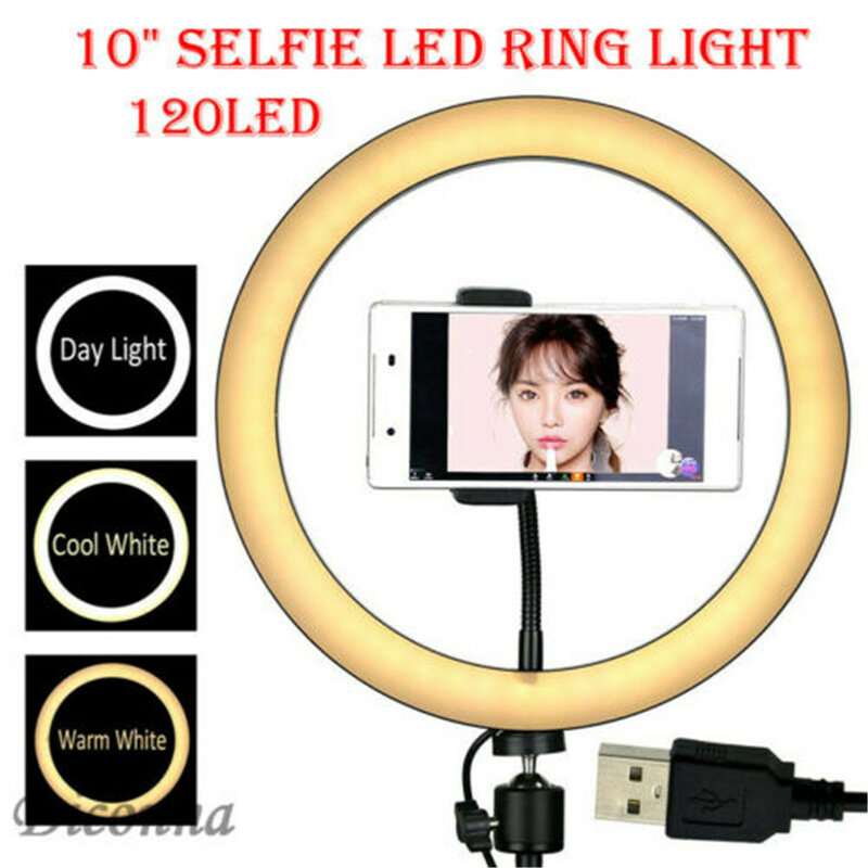 3 أوضاع الإضاءة 120 LED 10 بوصة مصباح مصمم على شكل حلقة التصوير استوديو صور فيديو عكس الضوء مصباح USB Selfie هاتف مزود بكاميرا