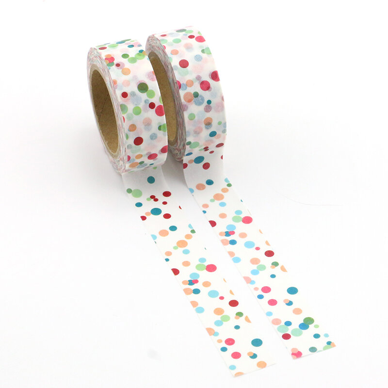 Cinta Washi de puntos de colores creativos, decoración DIY, planificador de álbumes de recortes, cinta adhesiva de papelería Kawaii, 10m x 15mm, 1 pieza