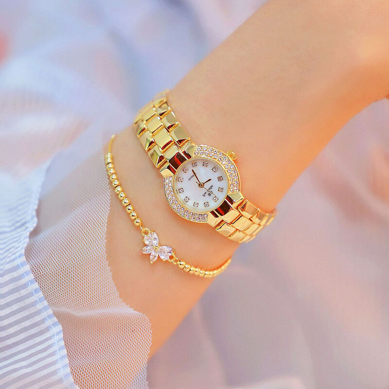 BS Diamond маленькие часы для женщин 2018 Высокое качество модные часы Fritillaria женские Топ бренд класса люкс Женские кварцевые часы золотые часы се...