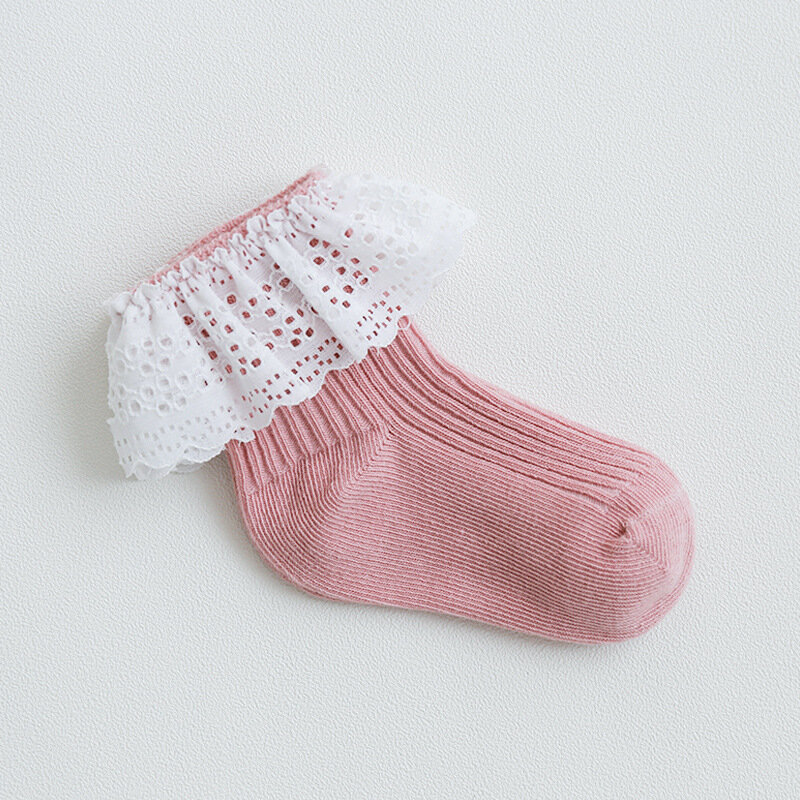 Spring and summer children's lace socks lace side girls socks double needles loose mouth solid color baby socks  M16