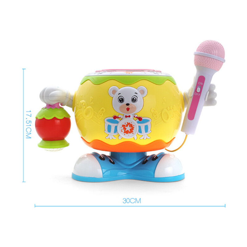 Multi-Function Rotating Music Drum Bear Lantern With Microphone Children's Educational Baby Toys Sound And Light Christmas Gift