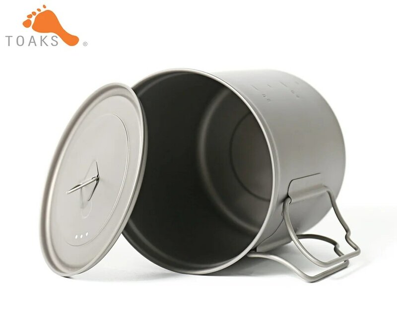 TOAKS POT Titanium Murni-Cangkir 1100 Mug Berkemah Luar Ruangan Ultraringan dengan Tutup dan Pegangan Lipat Peralatan Makan Hiking 1100Ml 136G