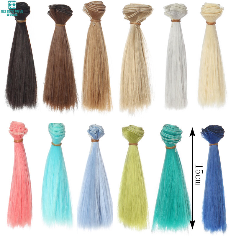 Натуральные Прямые волосы для куклы 100 1/3 1/4 BJD SD, 1 шт., 15 см * 1/6 см, парики для куклы «сделай сам» при высокой температуре