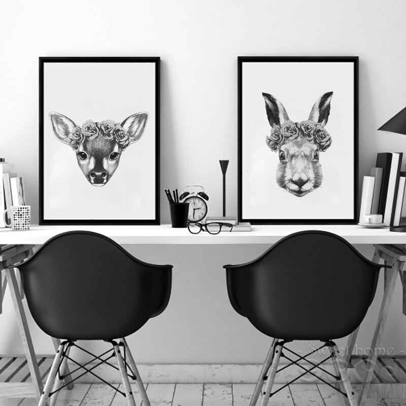 Disegnare a mano Animali Arte Della Pittura di Stampa Poster, coniglio e Cervi e Gatto Immagini A Parete per La Decorazione Domestica Decorazione Della Parete FA403