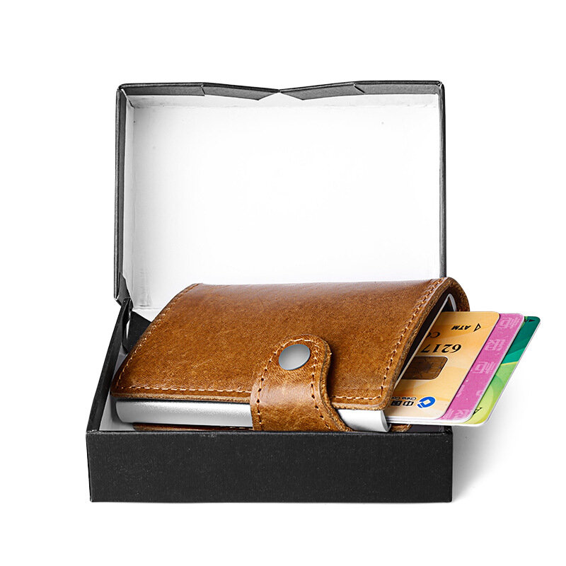 Maideduod-tarjetero de Metal y cuero genuino para hombre, tarjetero de aluminio RFID de alta calidad, Mini billetera con bloqueo RFID