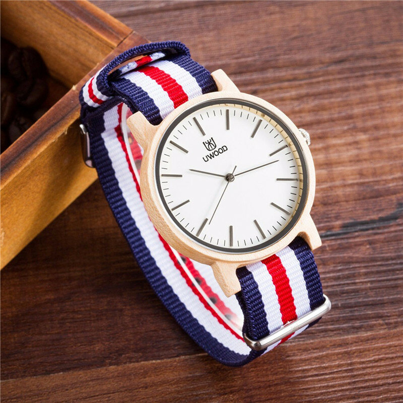 Relógio de bordo masculino, relógio clássico casual de madeira com pulseira de nylon de marca uwood, relógio japonês com frete grátis qc, novo, 2019