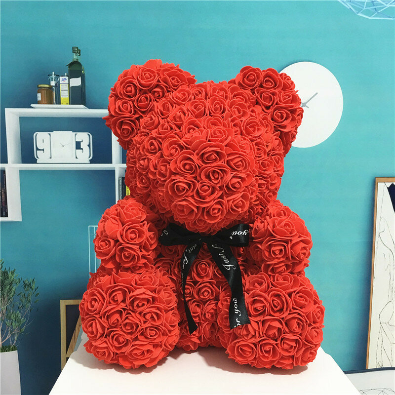 Bunga Buatan 40Cm Rose Bear Pacar Ulang Tahun Natal Hadiah Hari Valentine Hadiah Ulang Tahun untuk Pesta Pernikahan