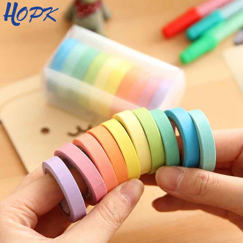 10 color Macarons masking tape set Rainbow decoration washi tapes for Scrapbooking Stationery Stickers Kawaii School supplies
