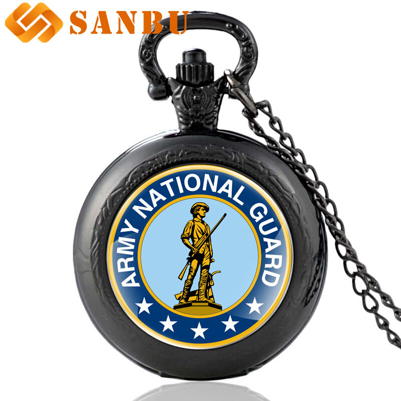 Винтажные черные карманные часы Национальной гвардии США, мужские часы в стиле ретро с ожерельем, военные кварцевые часы, подарки