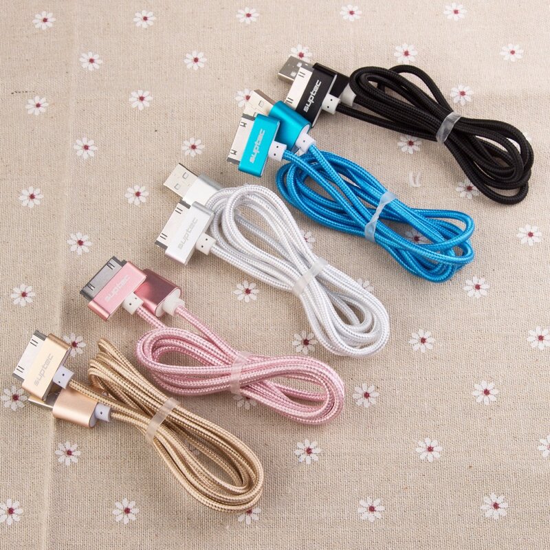 SUPTEC USB Cable for iPhone 4 4s iPad 2 3 iPod 30 Pin Metal Plug Charger Cable for iPhone 4 Nylon Wire Charging Data Cable Cord