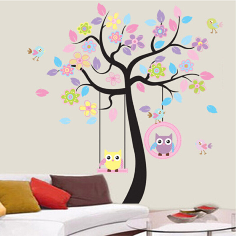 Autocollant mural en forme de hibou et d'arbre à oiseaux, papier peint décoratif pour chambre d'enfants et pépinière, DIY bricolage