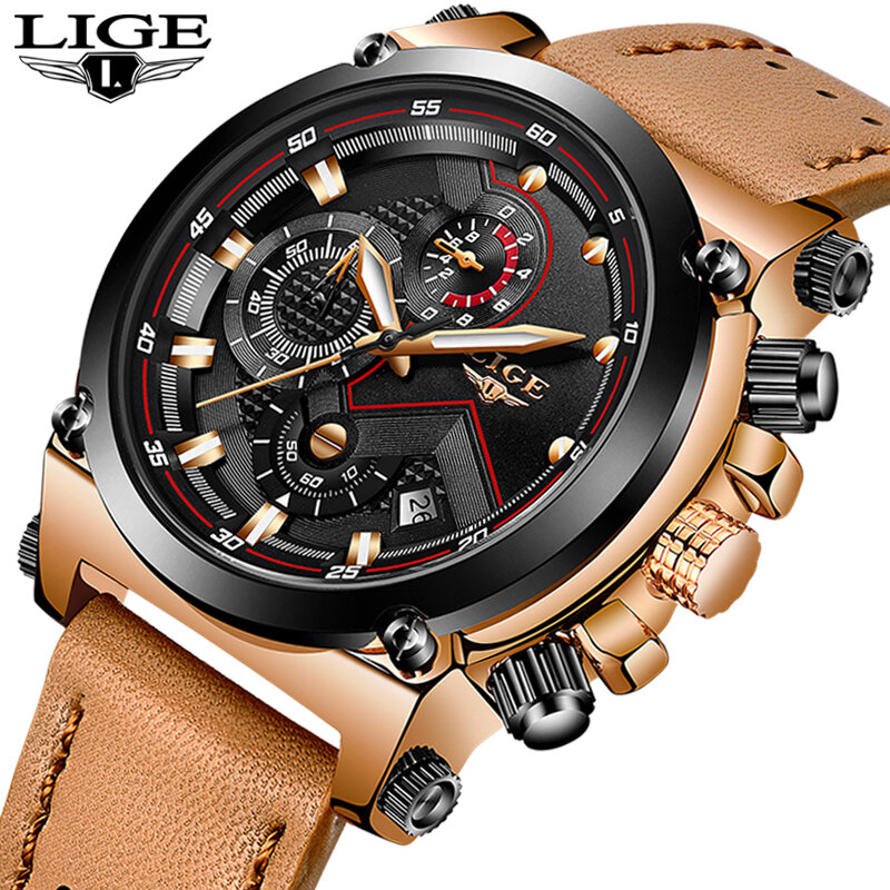 Reloje 2019 LIGE นาฬิกาผู้ชายชายหนังอัตโนมัติวันที่นาฬิกาควอตซ์ Mens Luxury ยี่ห้อกีฬากันน้ำนาฬิกา Relogio Masculino
