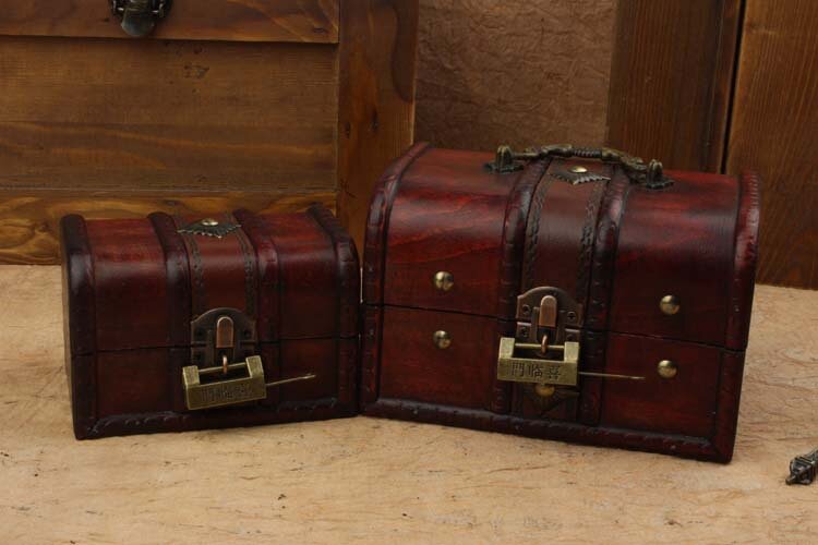 Cajas organizadoras de madera para guardar joyas, cajas organizadoras de estilo Retro, antiguo, con cierre, 2 unids/lote, NA 002