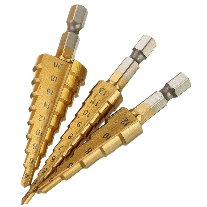 HSS Steel Titanium Step Drill Bits Cone Cutt Tools Woodworking Wood Metal Drill Bit Set 3-13mm /3-12mm 4-12mm 4-20mm