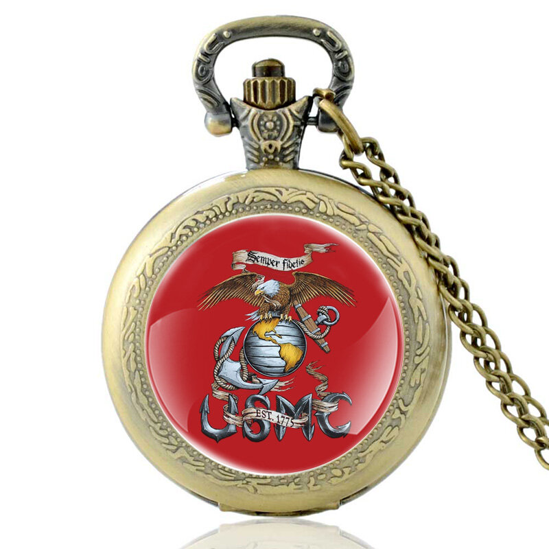Reloj de bolsillo de cuarzo Vintage para hombres y mujeres, pulsera de plata de los Estados Unidos, Cuerpo de Marines USMC, de bronce militar, colgante de collar para regalo