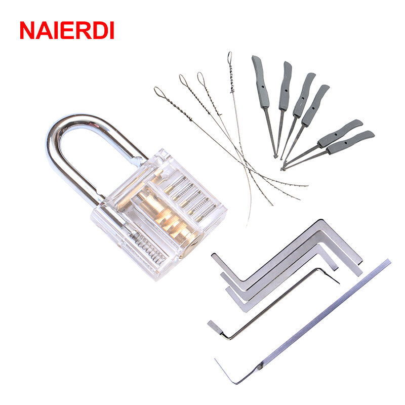 NAIERDI-مجموعة الأقفال 3 في 1 ، قفل شفاف مع خطافات فك المفاتيح المكسورة