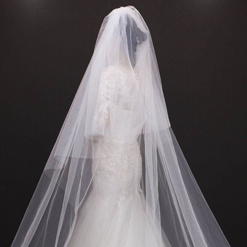 Velos de futura esposa 3 metros 2t branco & marfim lantejoulas brilhantes renda borda purfixa longa catedral véu de casamento