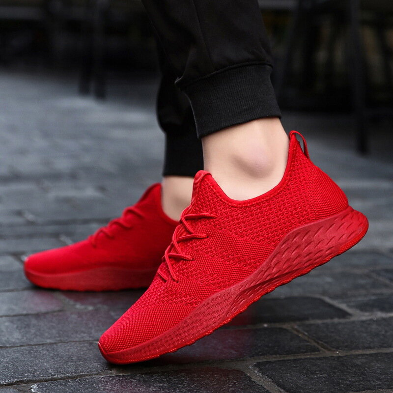 Oddychające męskie trampki czarne czerwone buty męskie dla dorosłych wysokiej jakości wygodne antypoślizgowe marki męskie obuwie letnie rozmiar 36-49