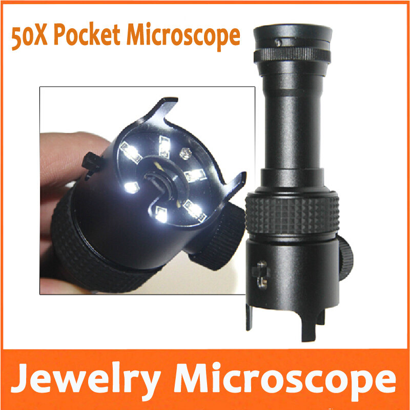 Lupa de identificación de Jade Esmeralda iluminada con LED 50X, lupa de microscopio de bolsillo con lámparas, escala de medición graticular de 0,05mm