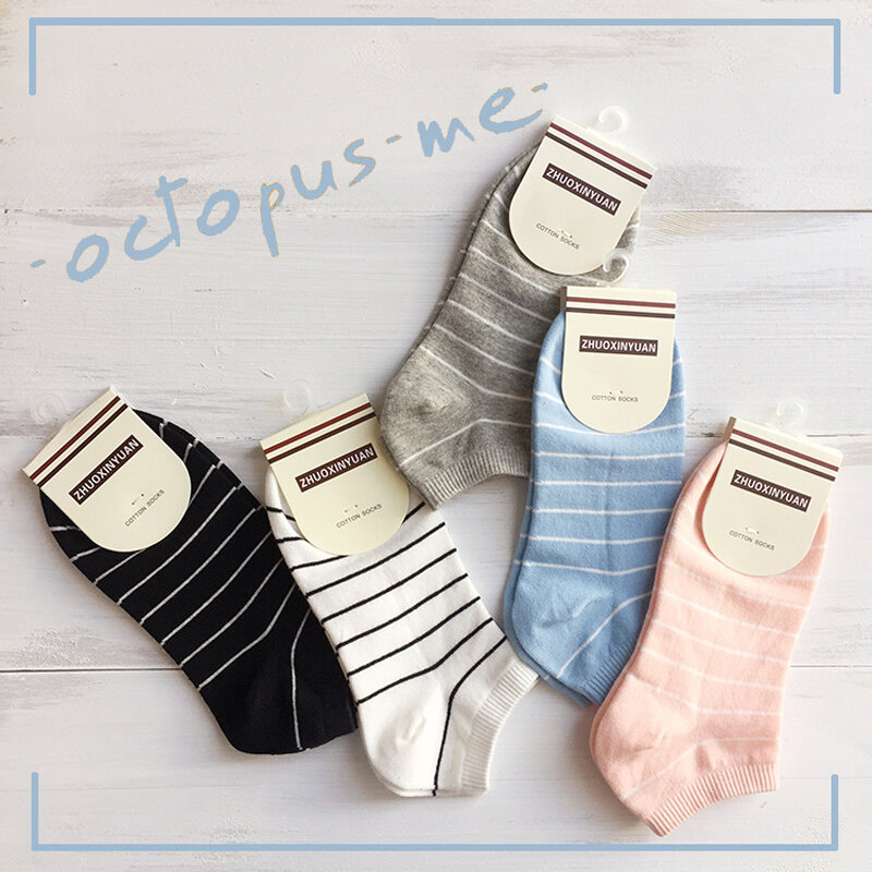 Four Seasons Ladies Striped Low-Cut Sock Four Seasons Invisible Sports Boat Socks Cute Quick-Drying Combed Cotton Socks