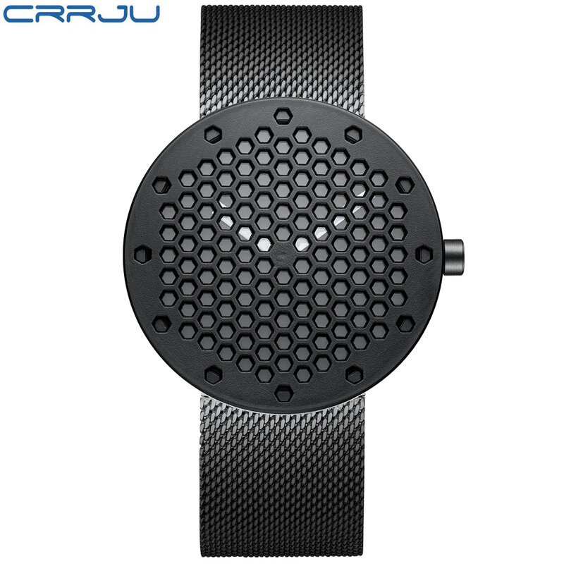 Crrju-ساعة يد رجالية ، كرونوغراف أسود ، ماركة مشهورة ، كوارتز ، ذهبية ، رياضية ، رجالية