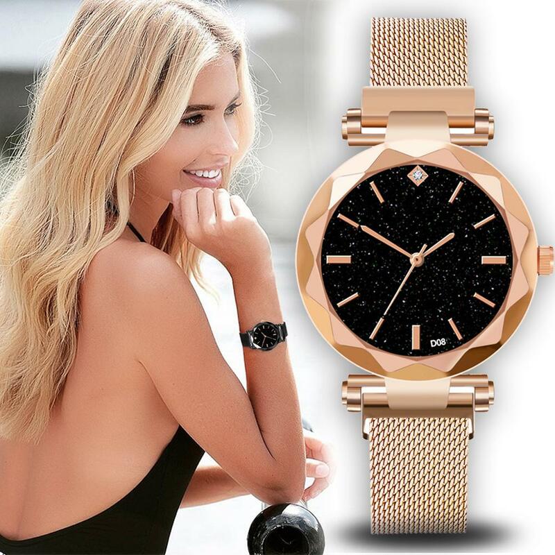 Reloj magnético de lujo para mujer, pulsera de cuarzo de acero inoxidable con diseño de cielo estrellado y diamantes, estilo clásico, el más vendido