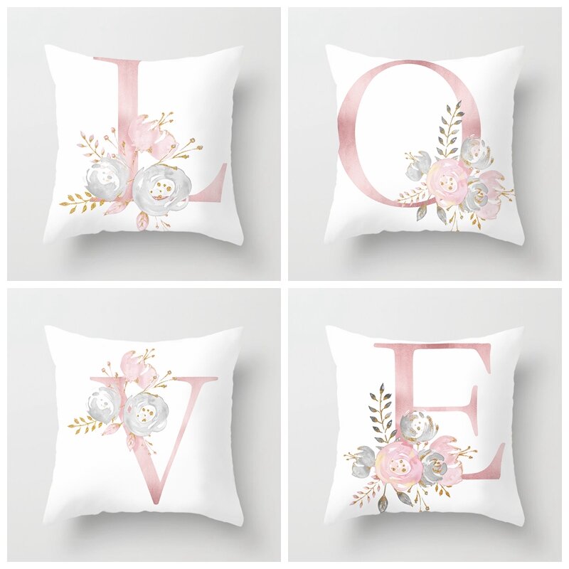 Kids Room Decoration Letter Pillow Case English Alphabet Polyester Cushion Cover for Sofa Home Decor Flower Pillowcase