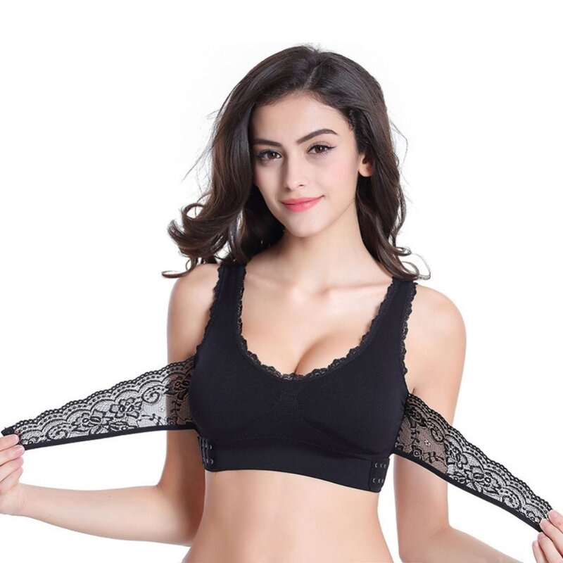 S-4XL Sexy Lingerie For Women Lace Solid Color Front Cross Side Buckle Wireless Push up Breathable Sleep Sports  Hot Bra