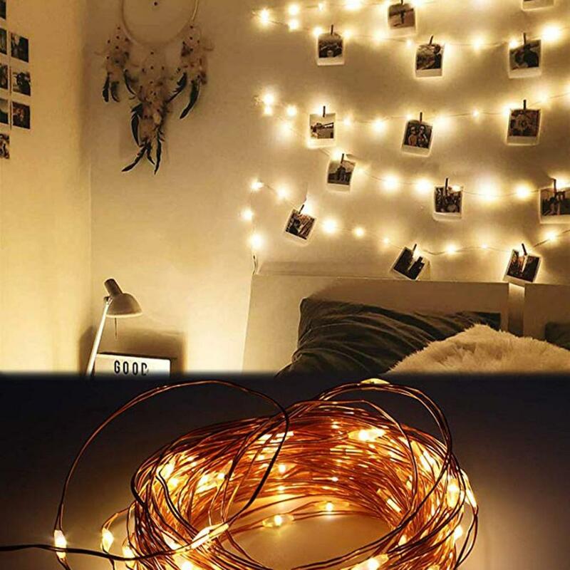 Clip de foto de alambre de cobre, cadena de luz decorativa estrellada de Navidad, Usb, decoración de Navidad, luz Led de modelado