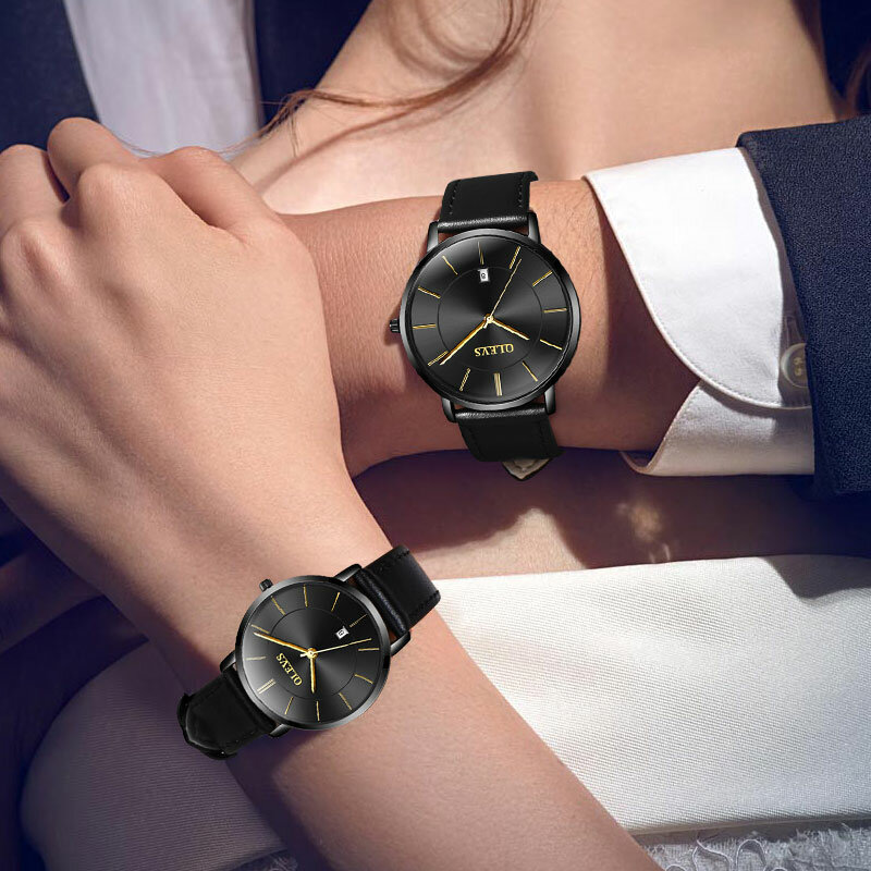 Olevsブランド高級カップル腕時計30メートル防水自動カレンダー機能クォーツ恋人カップル腕時計カップル最高の贈り物新しい