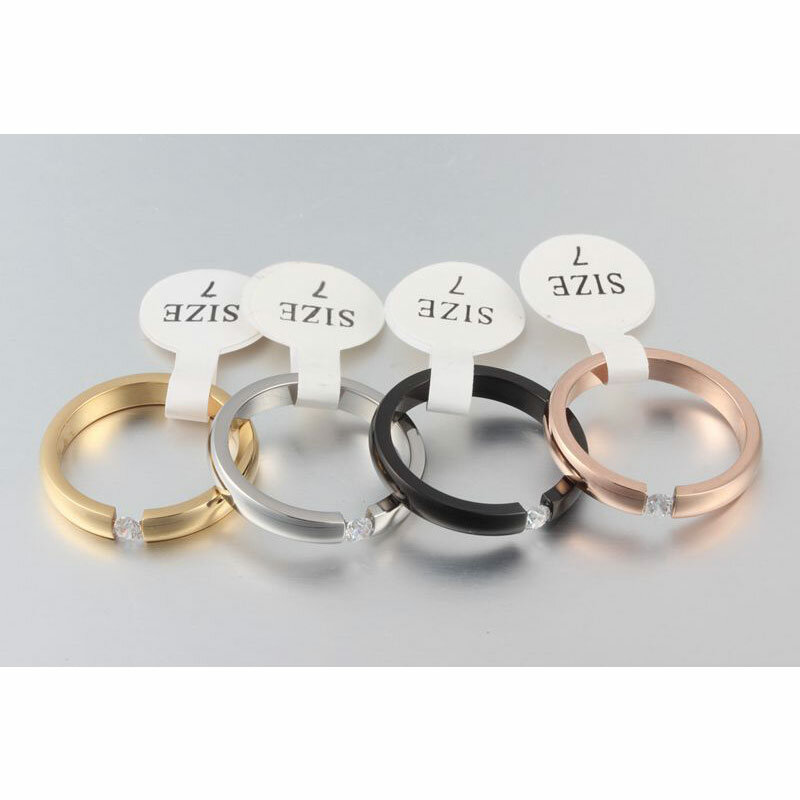 Vnox 3mm Bonito Anel de Ouro-Cor CZ Pedra Do Anel De Casamento das Mulheres De Metal Em Aço Inoxidável