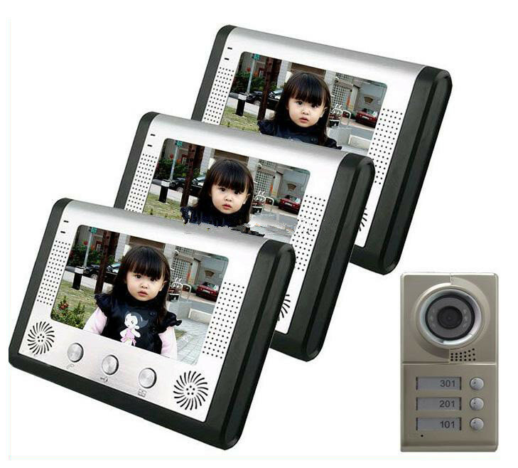 7-дюймовый цифровой цветной видеодомофон ночного видения, система внутренней связи, 3 монитора, 1 камера