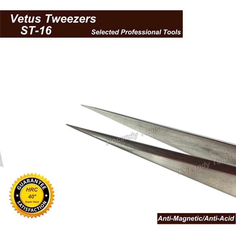 Pinça vetus ST-16 super ponta fina de aço inoxidável de alta qualidade super duro anti-magnético e anti-ácido pinças de precisão