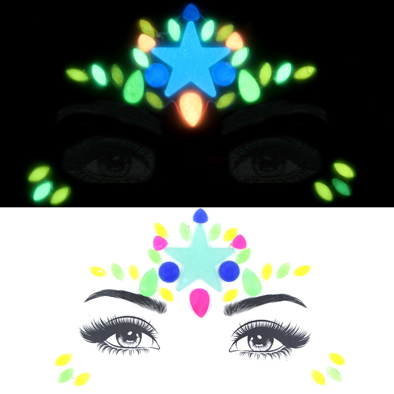 ハロウィン顔クリスタルステッカー発光宝石メイクアップ粘着一時的なタトゥーボディ宝石ステッカー