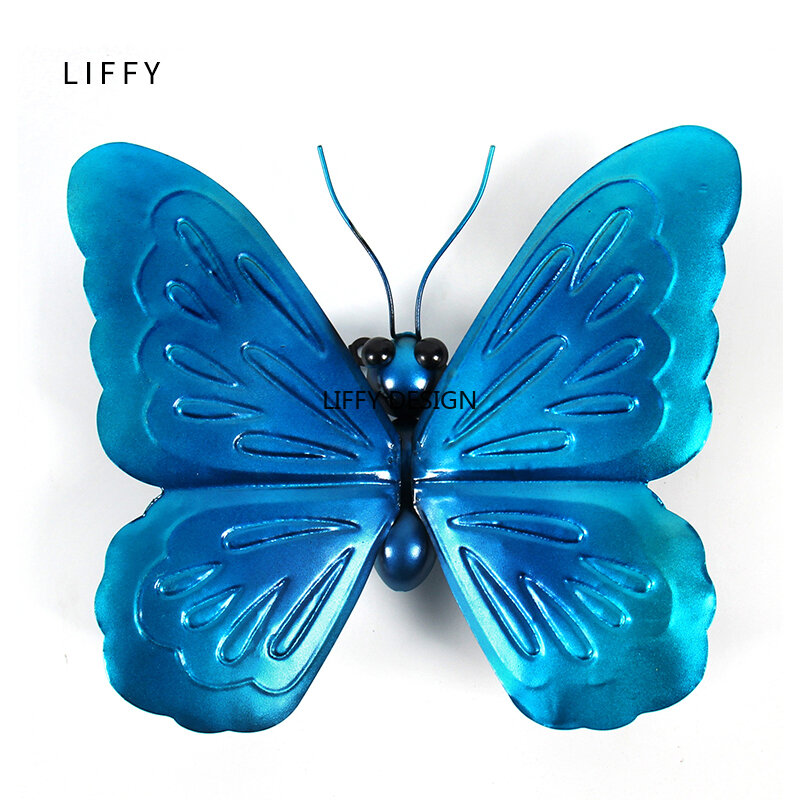 Liffy presente azul metal borboleta decoração de parede para decoração do jardim animais ao ar livre ornamentos para estátuas quintal