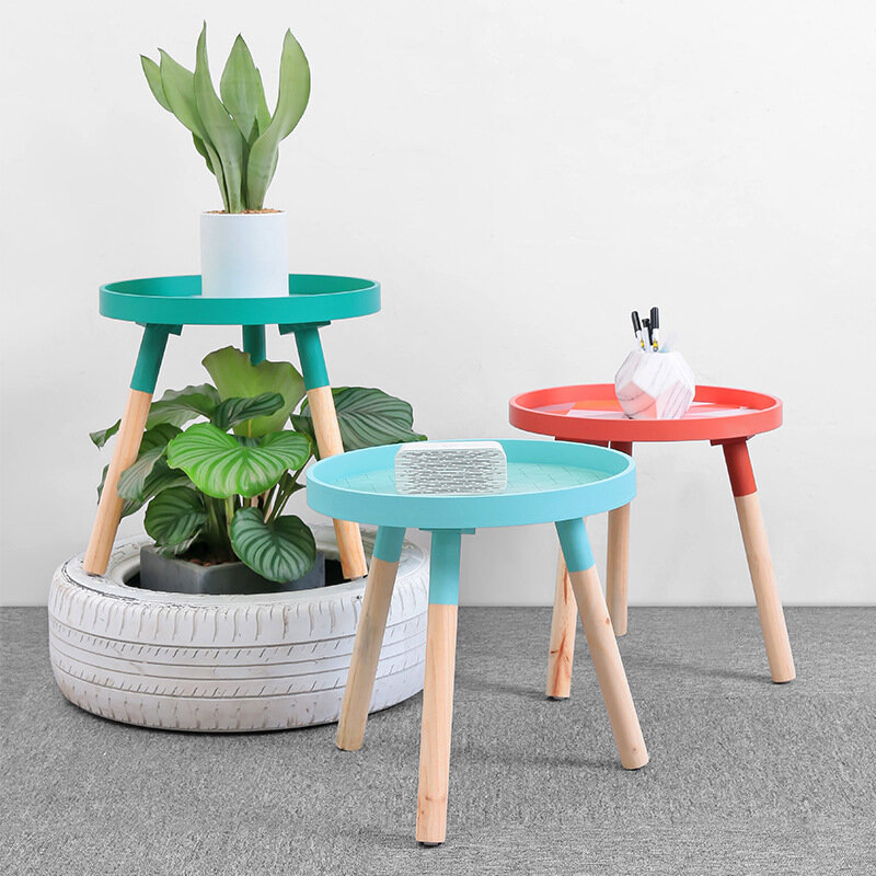 Nordic modern minimalist round living room tea tray table creative solid wood coffee table  multi-function mini sofa side table