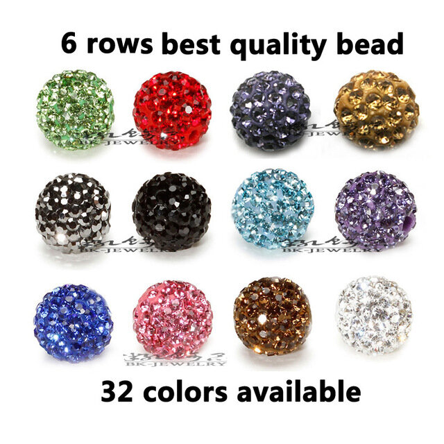100pcs 10mm Crystal Paved Ball Beads Clay Pave Rhinestone Crystal Beads for DIY Bracelet Necklace 6row High Quality