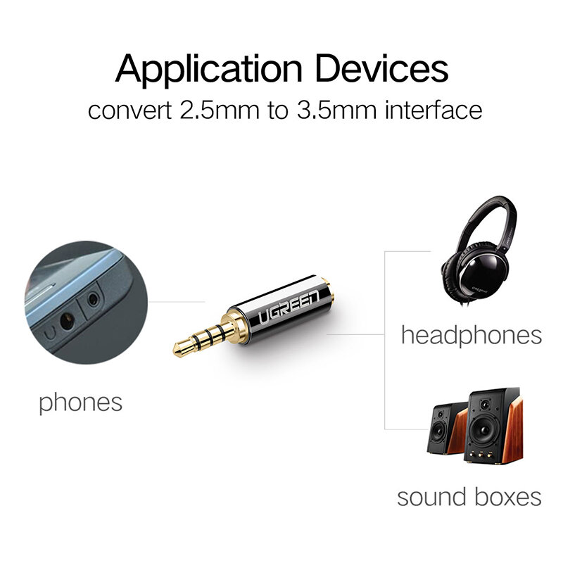 Ugreen Jack 2,5 мм до 3,5 мм аудио адаптер 2,5 мм штекер 3,5 мм разъем для Aux акустический кабель Разъем для наушников 3,5